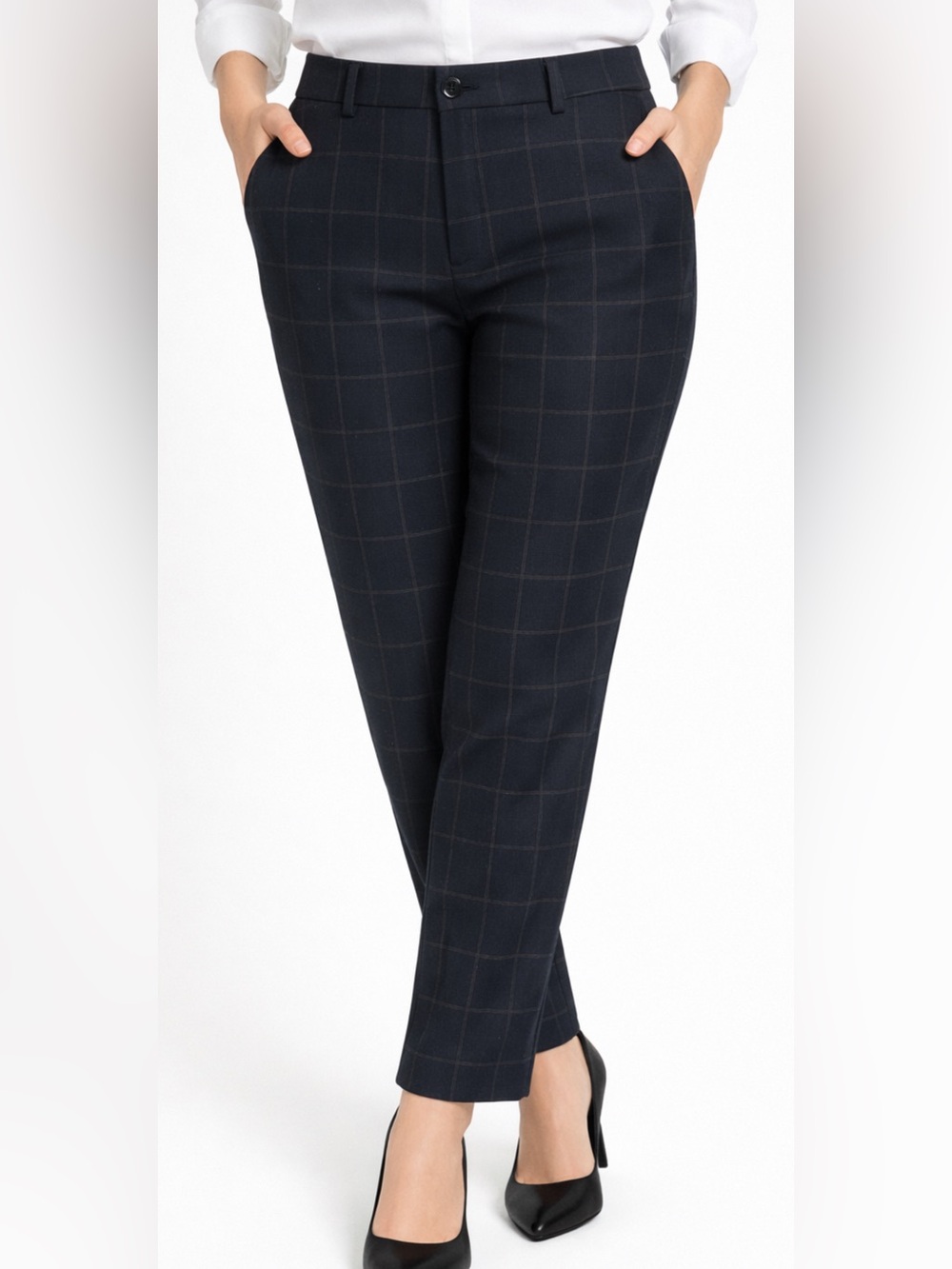 Theory Straight Trouser Windowpane Knit Pants Size 8 Stretch Career Office Holt